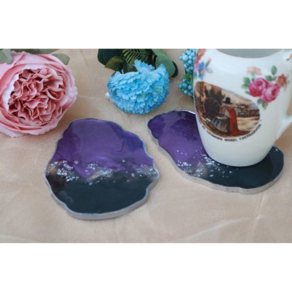 Purple Black Resin Coasters