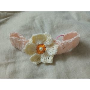 Crochet Flower White Pink Headband