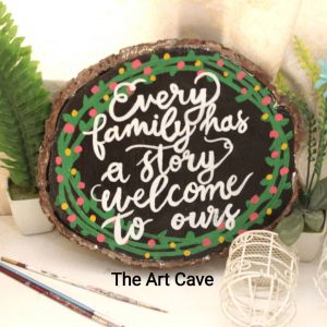Wood slice welcome sign