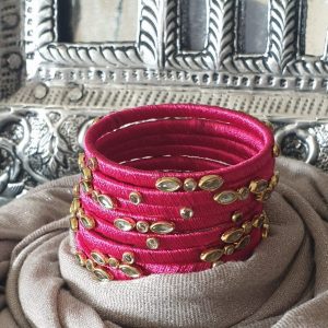 Dazzling Pink – Silk Thread Kundan Bangles