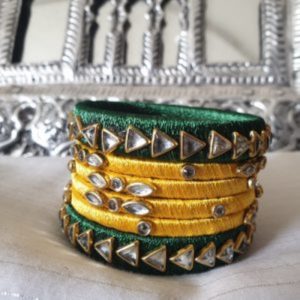 Green & Yellow – Silk Thread Kundan Bangles