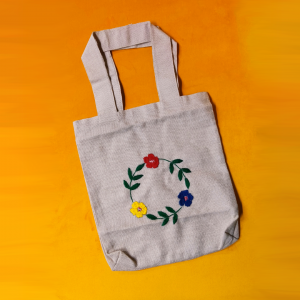 Floral Circle Embroidered Tote Bag