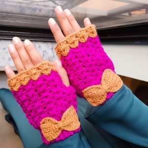 Purple Crochet Fingerless Gloves