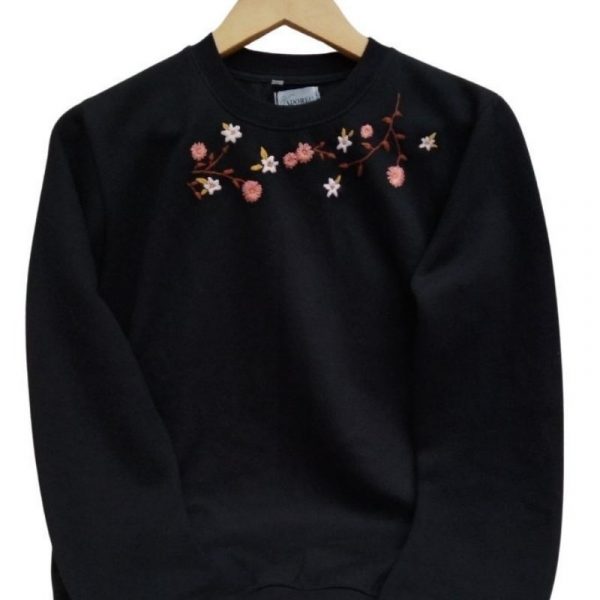 Floral Neck Embroidered Sweatshirt