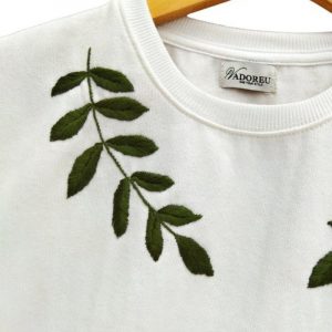Green Leaves Hand Embroidered Sweatshirt 1