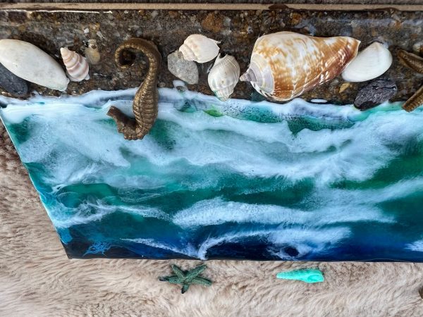 ocean painted by resin on a mdf base.