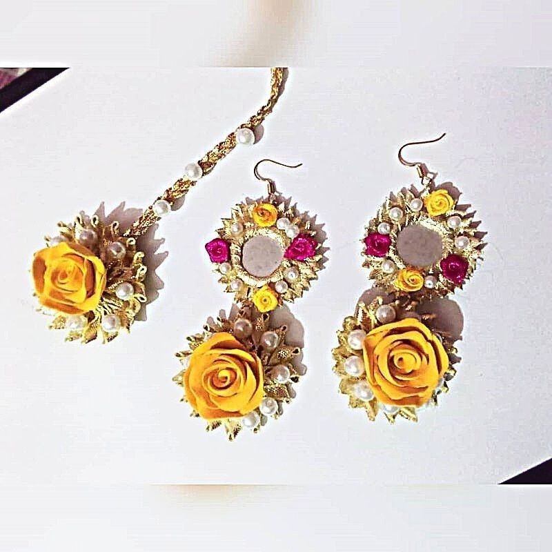 Flower Haldi Jewellery Set Color Girls And Mehndi Floral Parties Ceremony |  eBay