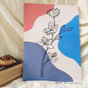 Flower sketch on 4 colored canvas