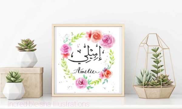 Customized Hand Painted Watercolor Wreathe Name Wall Art