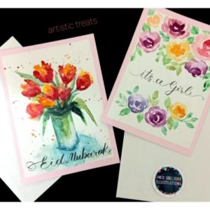 Hand painted floral eid cards 1