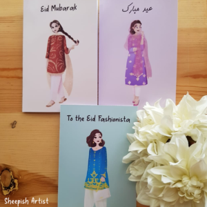 3 Eid Fashionista Greeting Cards - Printed - Customized Greeting