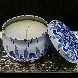 White and Dark Blue Tin Scented Candle
