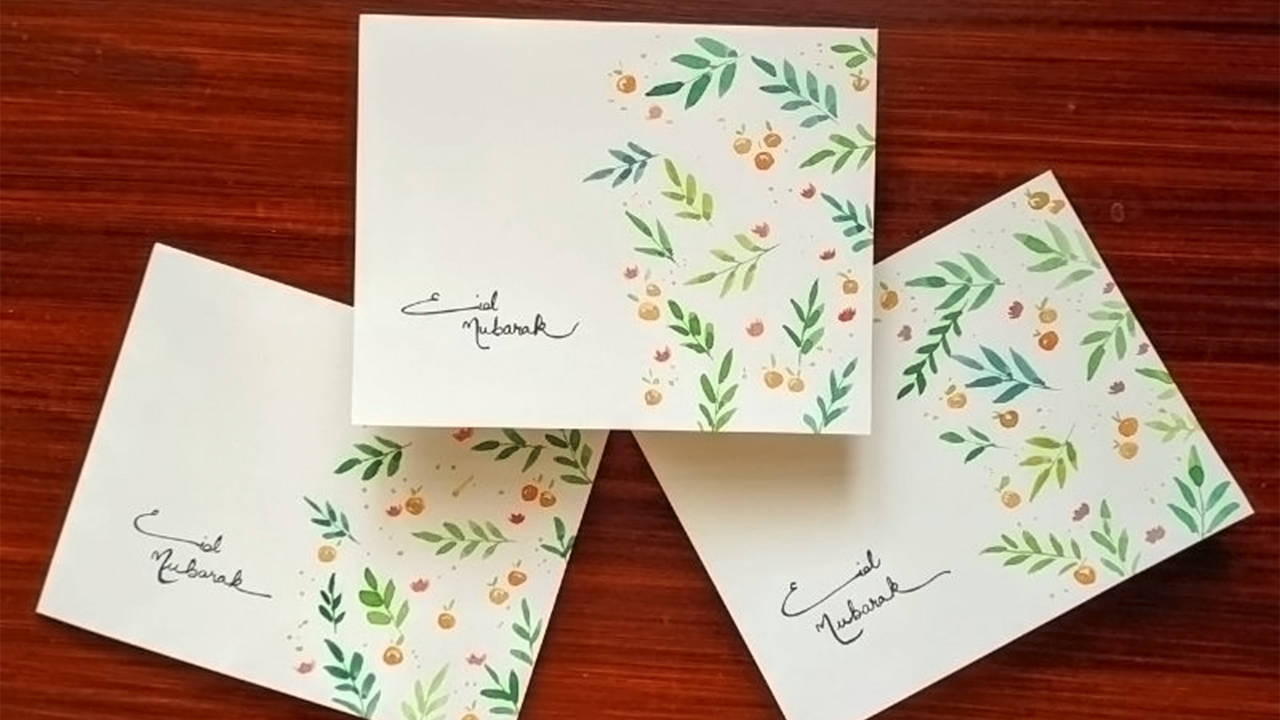 Botanical Watercolor Eid Card Set of 3