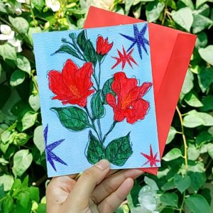 Hand Painted Greeting Card - Red