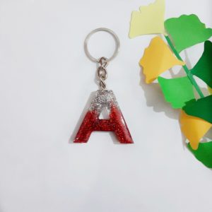 Silver & Red Resin Letter Keychain - A