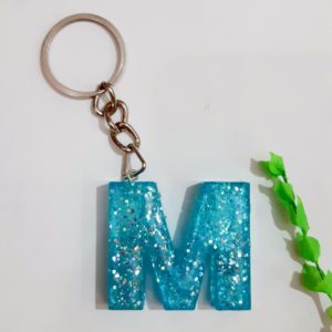 Aqua Blue Resin Letter Keychain - M