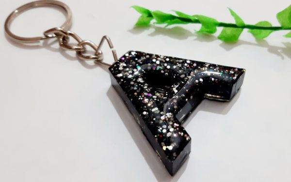 Shining Black Resin Letter Keychain - A