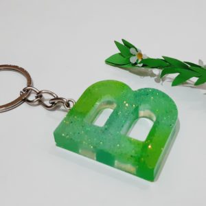 Green Resin Letter Keychain - B