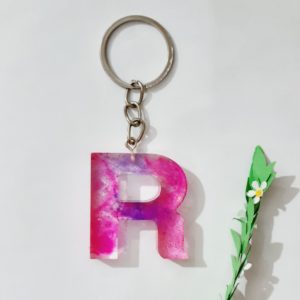 Pink Resin Letter Keychain - R