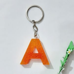 Orange Resin Letter Keychain - A