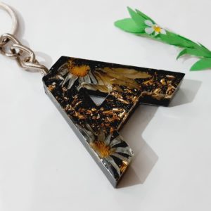 Black Resin Letter Keychain - A