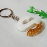 White & Gold Resin Letter Keychain - S