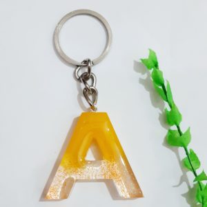 Yellow Resin Letter Keychain -Alphabet A