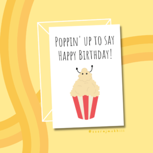 happy birthday card with popcorns printed
