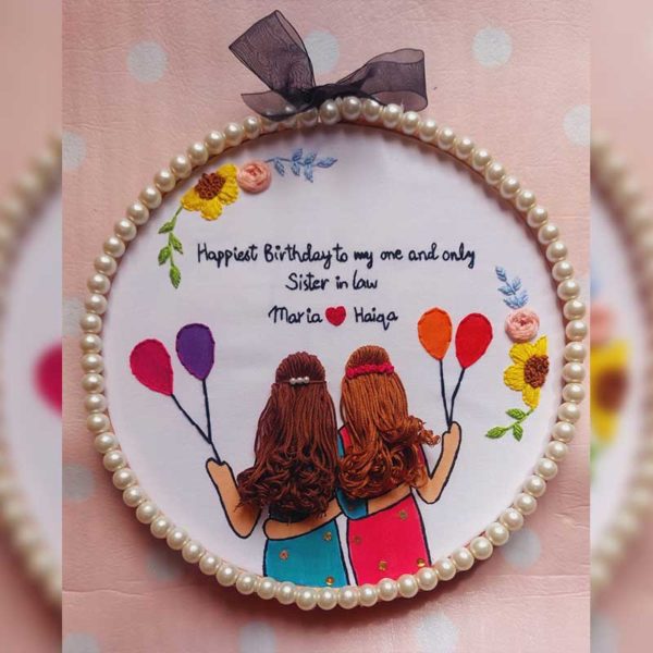 Hand embroidered birthday hoop for friends