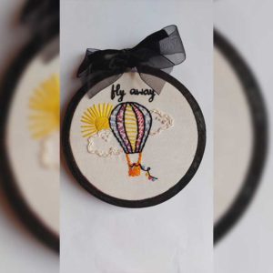 Hand embroidered hot air baloon on hoop