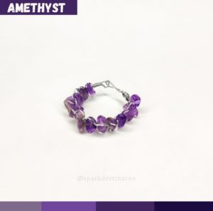 hand-wrapped chip ring made with 14 amethyst chip beads