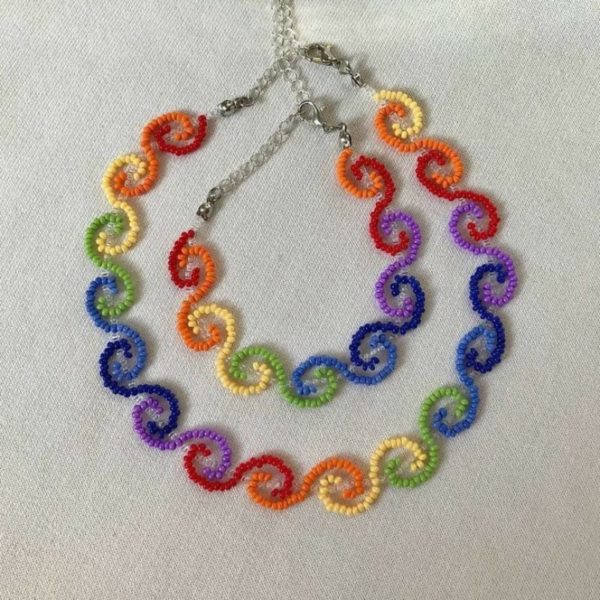 Twisted rainbow necklace and bracelet set