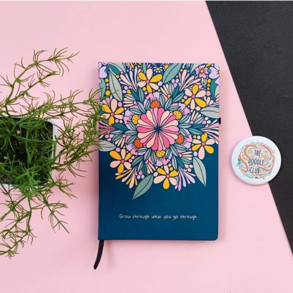 Grow Through Floral Journal - Teal Blue
