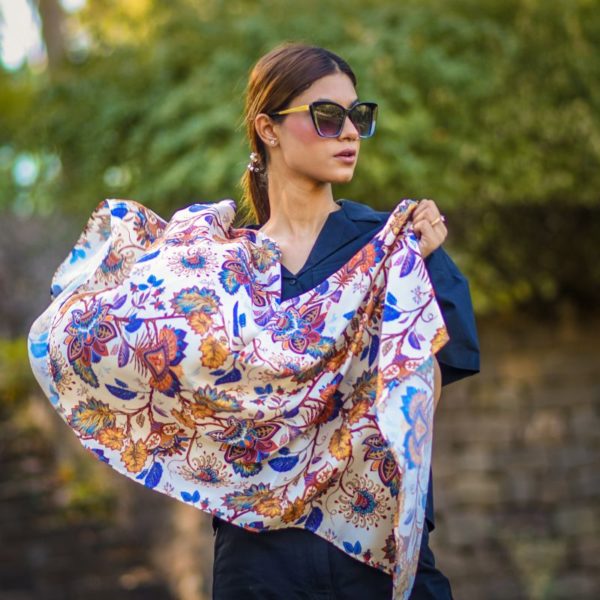 Traditional Turkish Floral Pattern - Silk Scarf