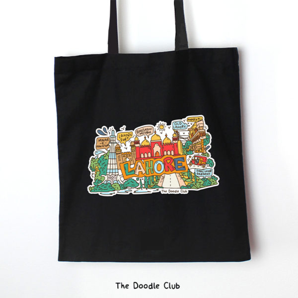 Lahore Doodle Black Tote Bag