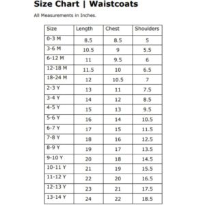 Size Chart for Waistcoats