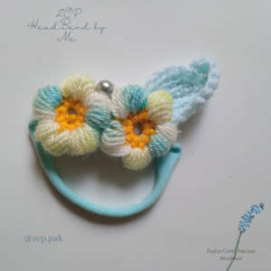 Crochet Flower Green - Blue Headband