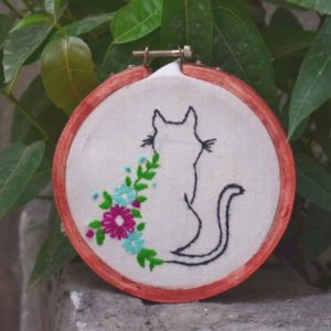 Cat - Embroidered Hanging Hoops