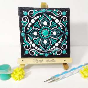 Turquoise dot art mini canvas