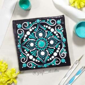 Turquoise dot art mini canvas