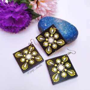 Dot art hand painted jewellery set by grafi doodles yellow