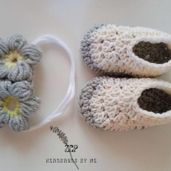 White Crochet Shoes With Headband