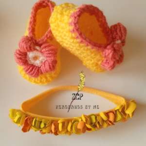 Yellow Puff Flower Shoes And Headband