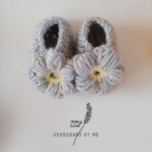 Grey Puff Flower Baby Shoes