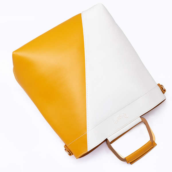 Classio - White+Mustard Double Handle Bag