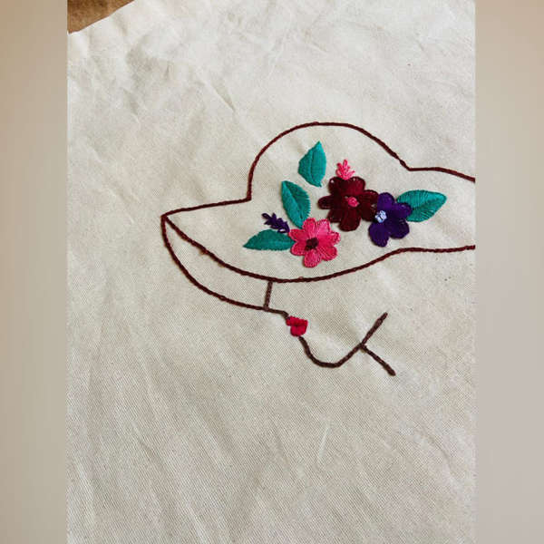 Girl In A Hat Embroidered Tote Bag