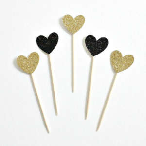 Golden And Black Hearts Cake Topper