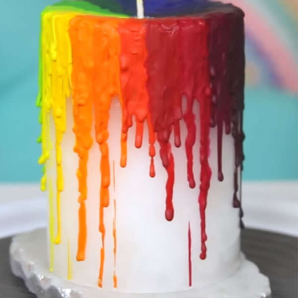 Rainbow Drip Pillar Candle