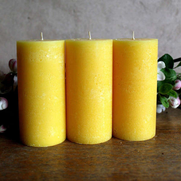 Set of 3 Jasmine Scented Yellow Pillar Candles