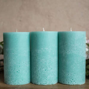 Set of 3 Jasmine Scented Light Blue Pillar Candles
